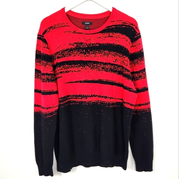 ALFANI Jester Red Black Abstract 100% Cotton Pullover Crew Neck Sweater NEW L - Picture 1 of 8